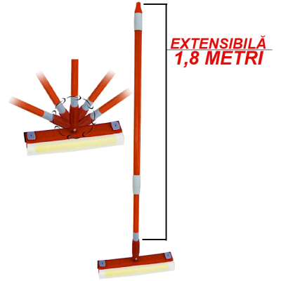 Stergator de geam multifunctional cu lamela din cauciuc, burete si maner telescopic 1.8 M